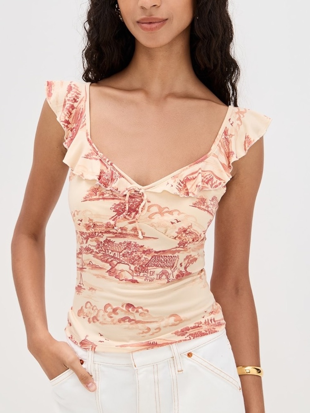 NWT Reformation Lemmy Dolce Vita Toile Ruffle Knit Top XS